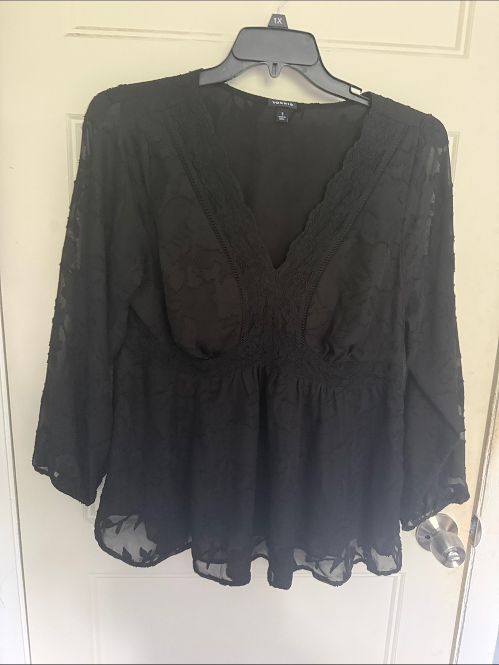 torrid Black Lace V-Neck Peasant Blouse